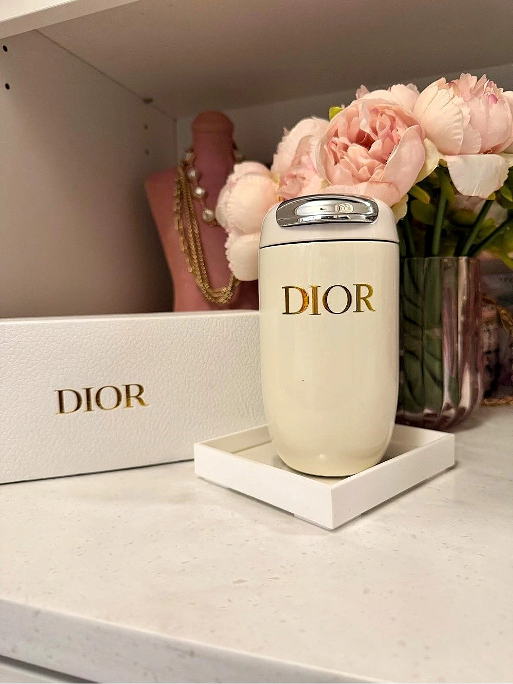Dior Beauty Stainless Steel Water Bottle Tumbler White and Gold VIP Gift